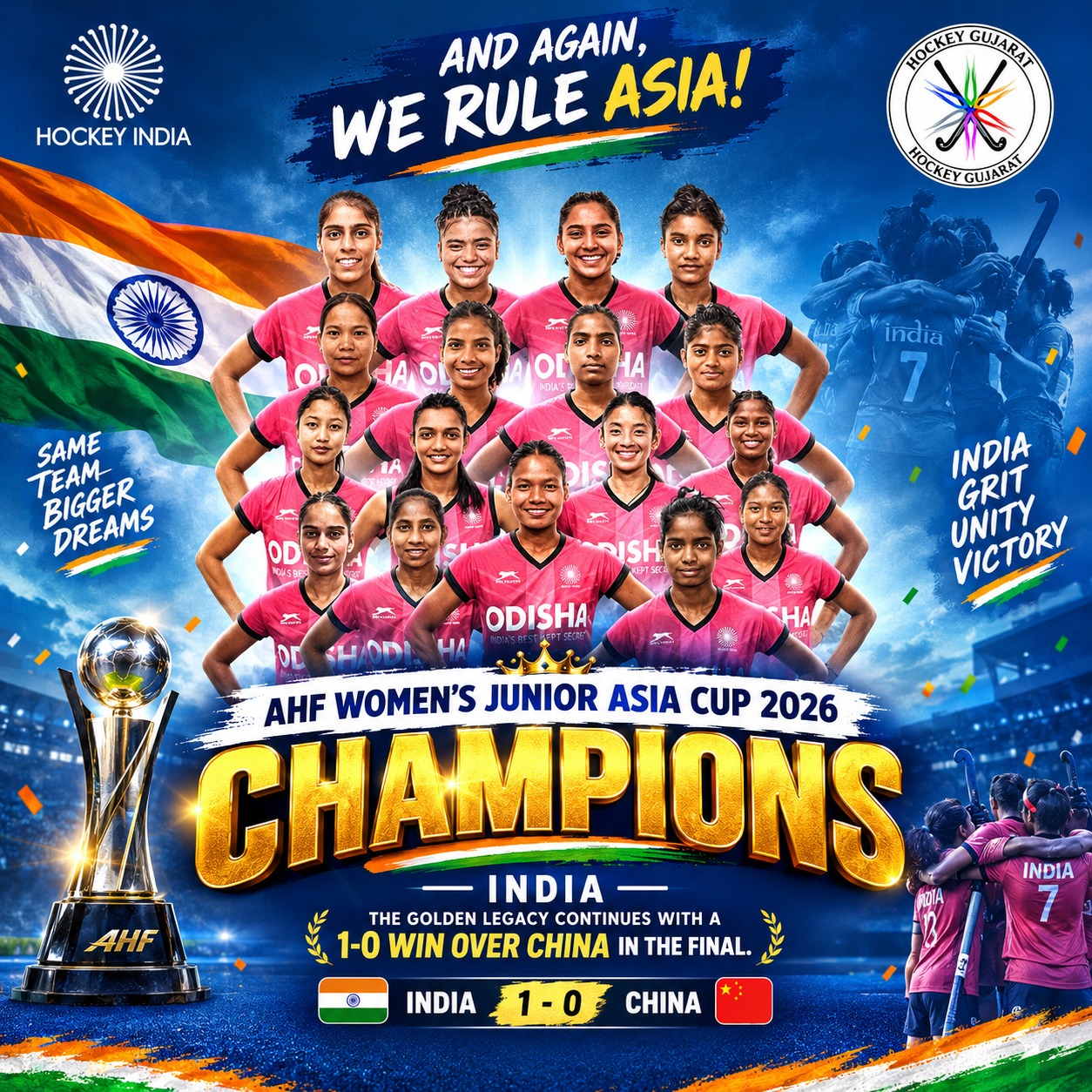INDIA CROWNED CHAMPIONS OF AHF WOMEN’S JUNIOR ASIA CUP 2026! 🇮🇳🏑